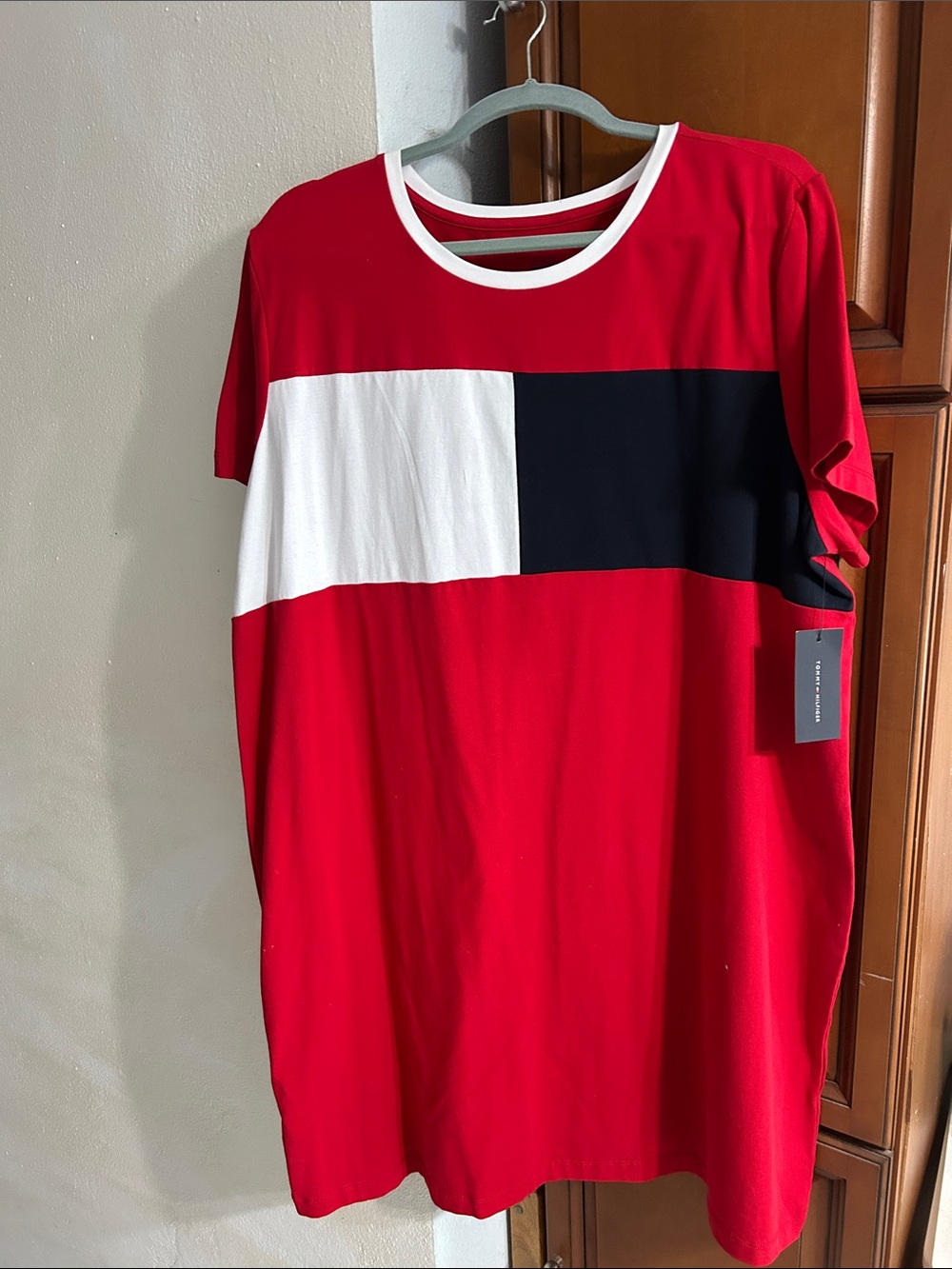 Tommy Hilfiger Red White and Black Colorblock Midi Dress